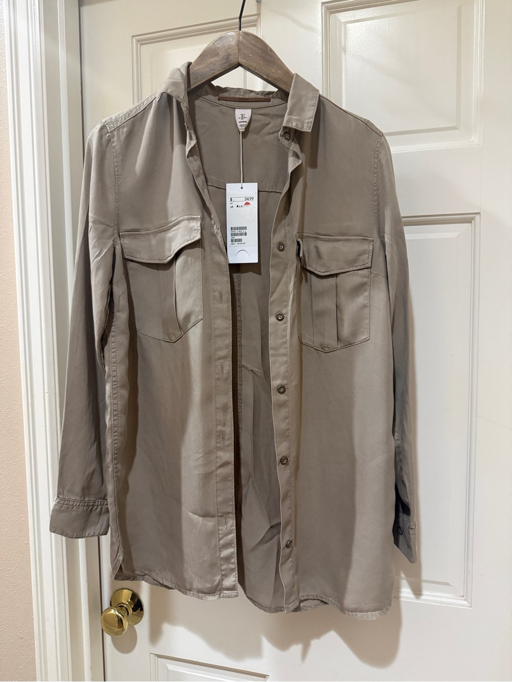H&M Taupe Long-Sleeve Button-Down Shirt